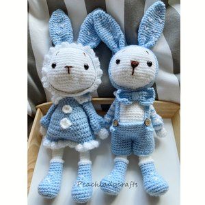 Cute handmade bunny couple crochet amigurumi toy